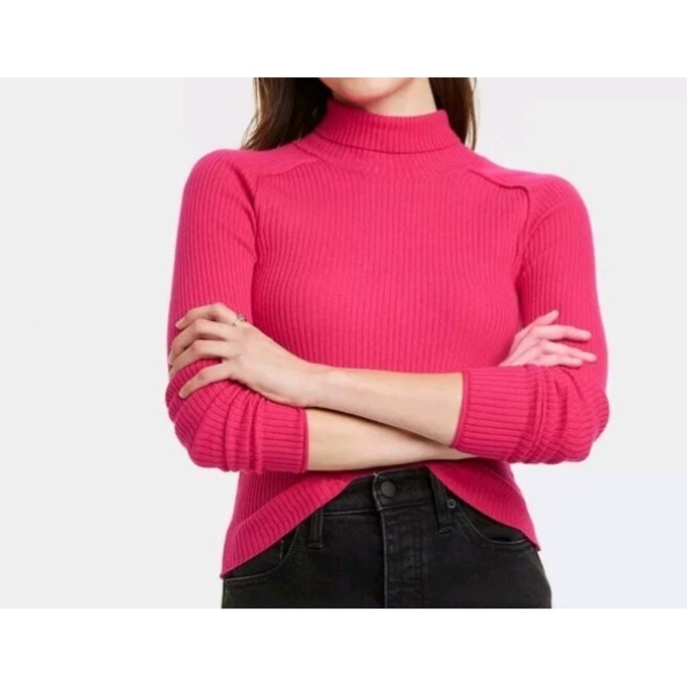 Women's Shrunken Rib Turtleneck Pullover Sweater - Universal Thread Pink M